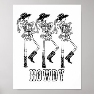 Affiche Retro Howley Skeleton Cowgirl Dancing Cowboy Boots