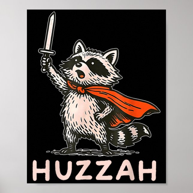 Affiche Retro Huzzah Raccoon Knight Funny Sword Meme Quote (Devant)