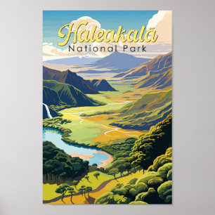 Affiche Retro Illustration du parc national de Haleakala
