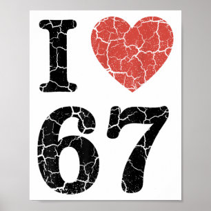 Affiche Rétro J'aime 67 Cœur Numéro 67 Drôle Mème Six Sept