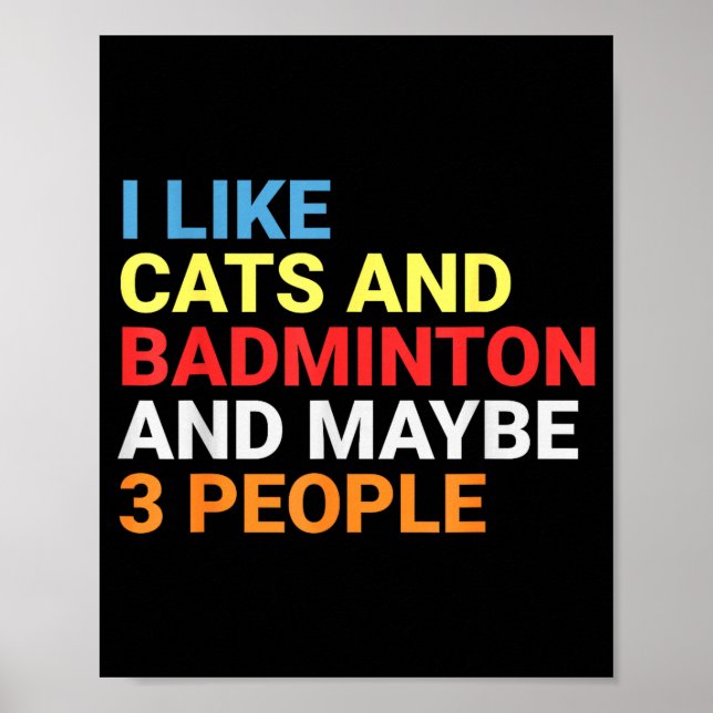Affiche Rétro J'aime les chats et amateur de badminton drô (Devant)