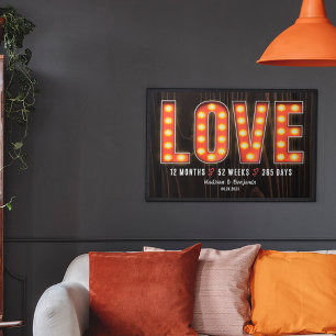 Affiche Rétro Jalon 1er Anniversaire Amour Personnalisé