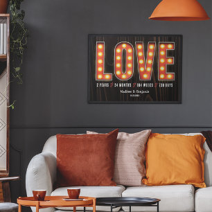 Affiche Rétro Jalon 2e Anniversaire Amour Personnalisé