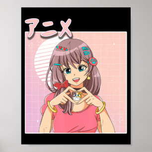Affiche Rétro Japonais Anime Girl Vaporwave Aesthétique ro