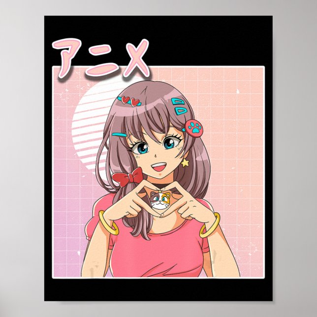 Affiche Rétro Japonais Anime Girl Vaporwave Aesthétique ro (Devant)