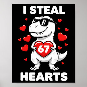 Affiche Rétro Je vole 67 cœurs 67 Saint Valentin Dinosaure