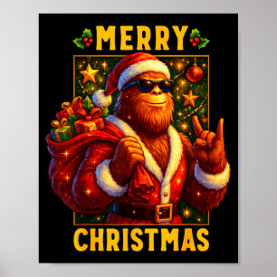 Affiche Retro Joyeux Noël Père Noël Bigfoot Sasquatch Amus