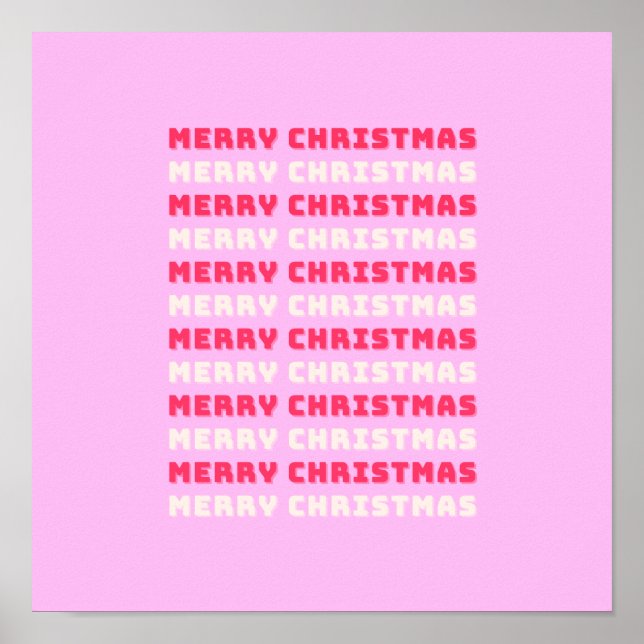 Affiche Retro Joyeux Noël rose Décor de vacances Preppy (Devant)