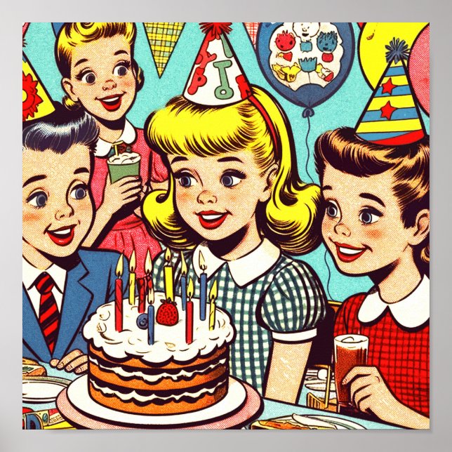 Affiche Retro Kids Party Comics (Devant)