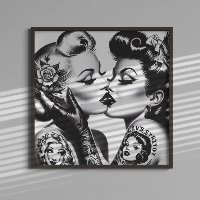 Affiche Retro Kissing Pin-ups (Créateur téléchargé)