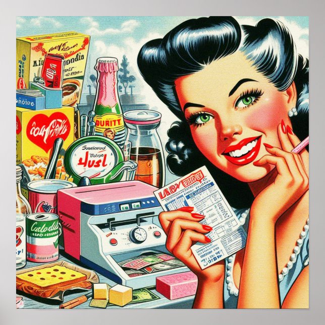 Affiche Retro Kitsch Belle fille Vintage (Devant)