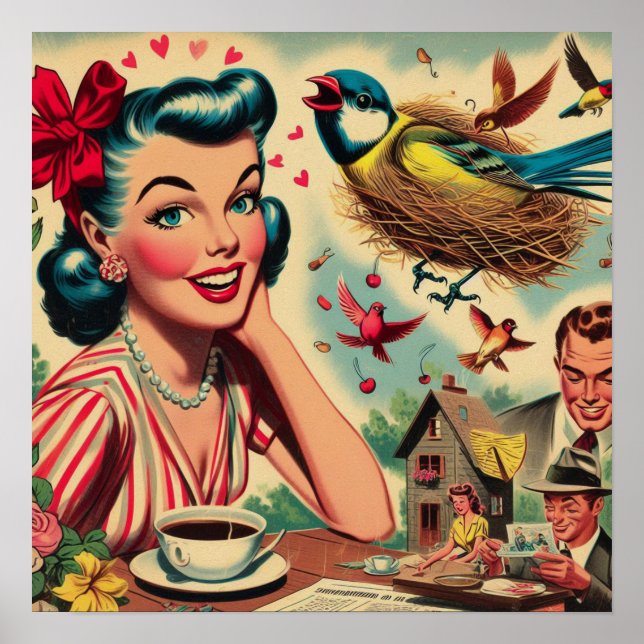 Affiche Retro Kitsch Illustration féminine des années 1950 (Devant)