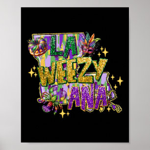Affiche Retro La Weezy Louisiane Carte Mardi Gras New Orle