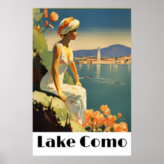 Affiche Retro Lake Como Italy Travel Romantic Lakeside