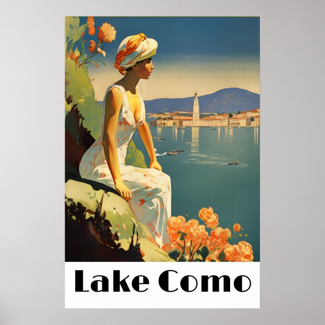Affiche Retro Lake Como Italy Travel Romantic Lakeside (Devant)