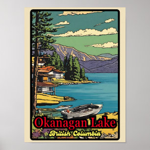 Affiche Rétro le paysage du lac Okanagan bande dessinée vi