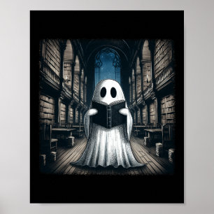 Affiche Retro Lecture Ghost Library Halloween Librairie Bo