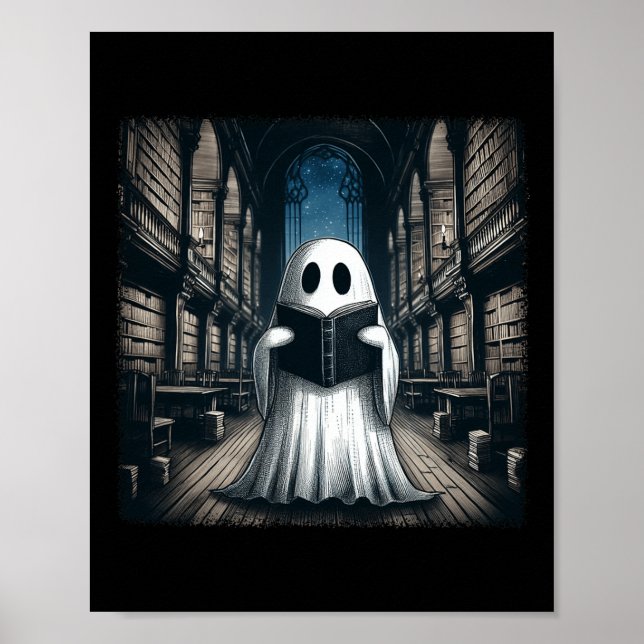 Affiche Retro Lecture Ghost Library Halloween Librairie Bo (Devant)