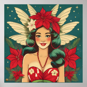 Affiche Retro les années 50 Tropical Christmas Pin-Up Girl