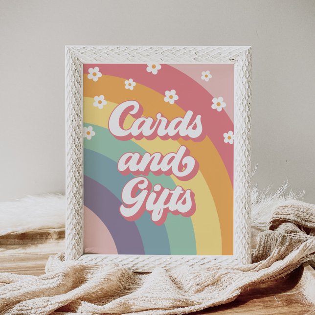 Affiche Retro les années 70 Rainbow Daisy Cartes et cadeau (Créateur téléchargé)