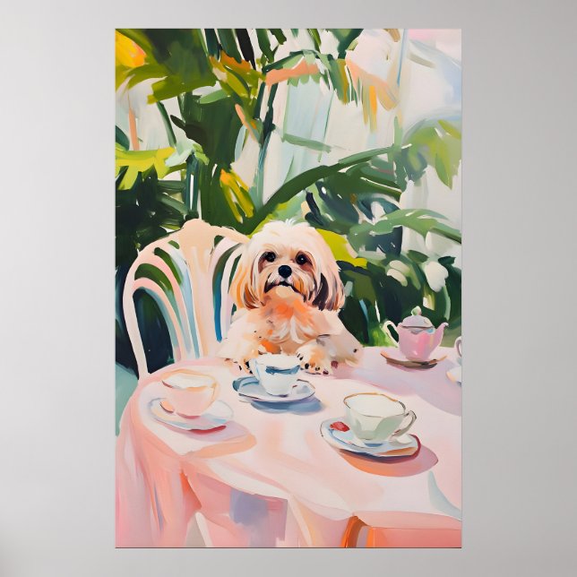 Affiche rétro Lhasa Apso, Peinture à l'huile de Lh (Devant)