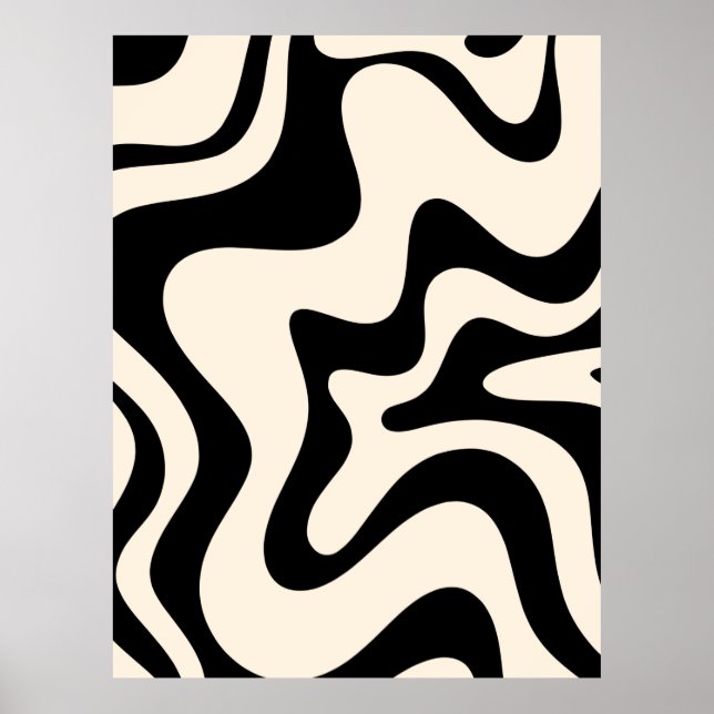 Affiche Retro Liquid Swirl Moderne Abstrait Motif Noir (Devant)