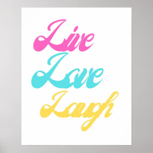 Affiche Retro Live Laugh Love Yellow Rose Turquoise