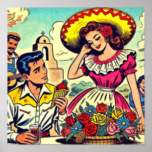 Affiche Retro Love Couple Comic