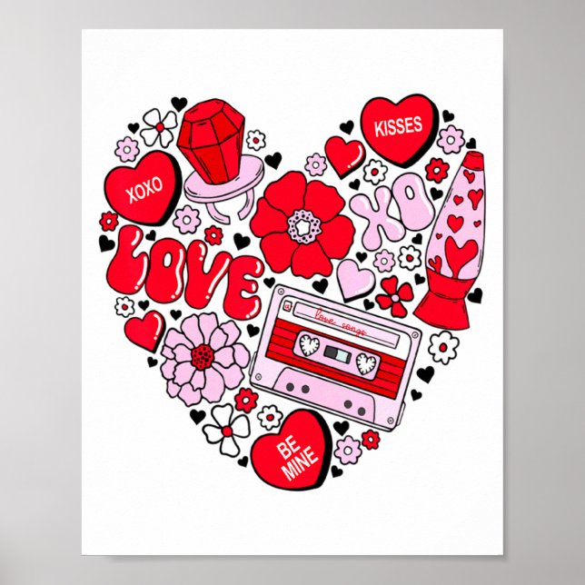 Affiche Retro Love Valentines Day Xoxo Conversation Hearts (Devant)