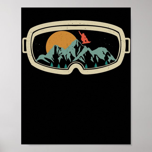Affiche Retro lunettes snowboard ski montagne neige (Devant)