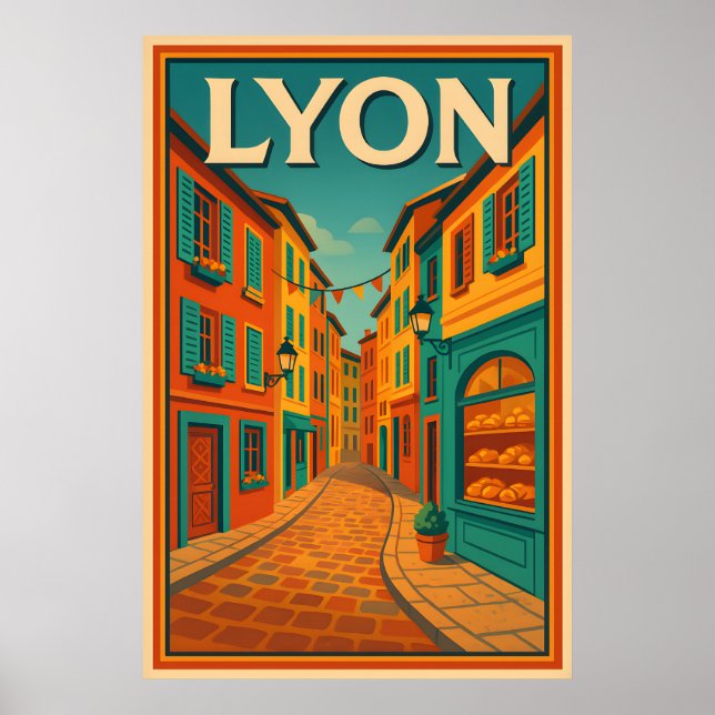 Affiche Retro Lyon France Voyage : Moderne du milieu du si (Devant)