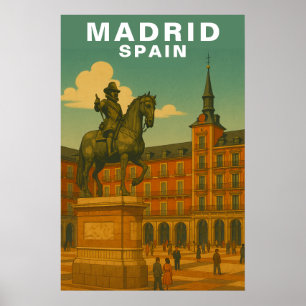 Affiche Retro Madrid, Espagne Place Historique de la Ville