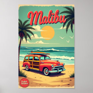 Affiche Rétro Malibu – Paradis du Surfeur