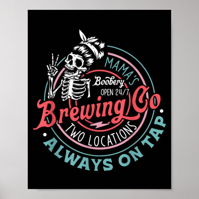 Affiche Rétro Mama's Ery Brewing Co Drôle de sein Skeleton (Devant)