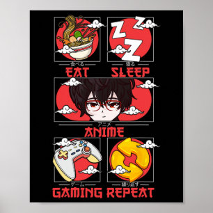 Affiche Retro Manger Dormir Anime Jeux Répéter Kawaii Anim
