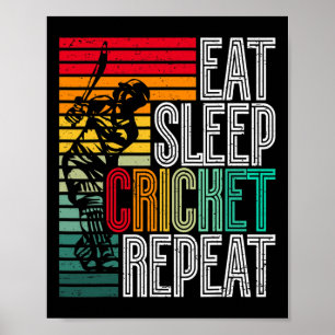 Affiche Retro Manger Dormir Cricket Répéter