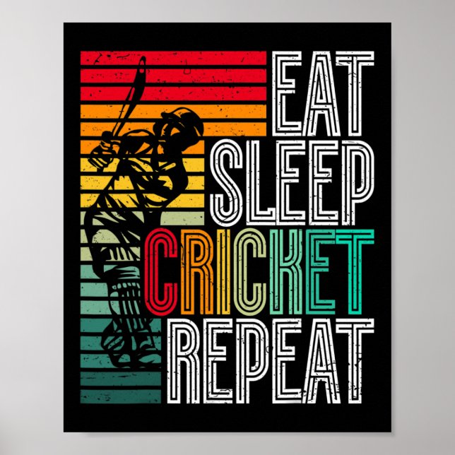 Affiche Retro Manger Dormir Cricket Répéter  (Devant)