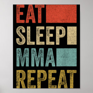 Affiche Rétro Manger Dormir MMA Répéter Vêtements MMA Drôl