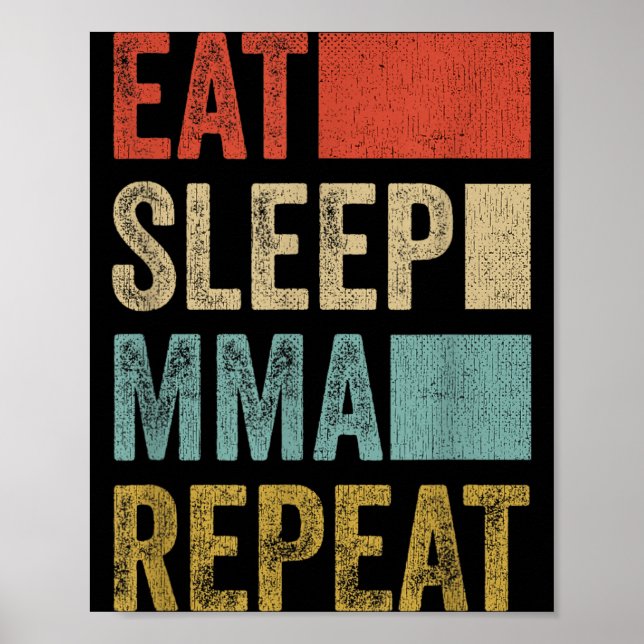 Affiche Rétro Manger Dormir MMA Répéter Vêtements MMA Drôl (Devant)