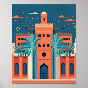 Affiche Retro Marrakech Maroc Paysage Appartement Vector A