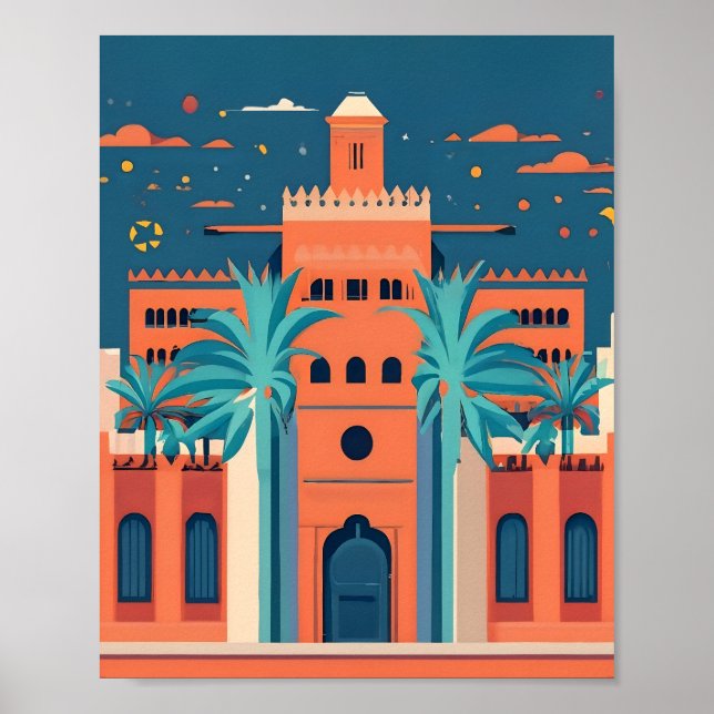 Affiche Retro Marrakech Maroc Paysage Appartement Vector A (Devant)