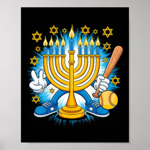 Affiche Rétro Menorah Jouant Softll Joyeux Hanukkah Pjs Bo