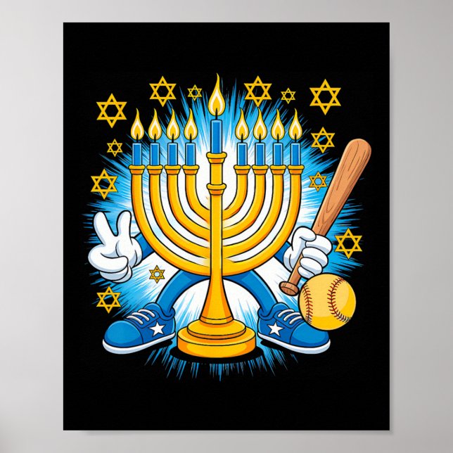 Affiche Retro Menorah Playing Softll Happy Hanukkah Pjs Bo (Devant)