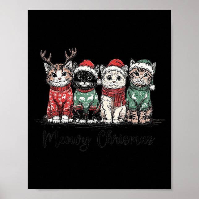 Affiche Retro Meowy Christmas Cute Cats With Santa Claus H (Devant)