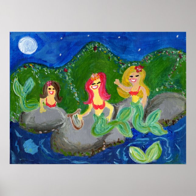 Affiche Retro Mermaid Grotto Folk Art (Devant)
