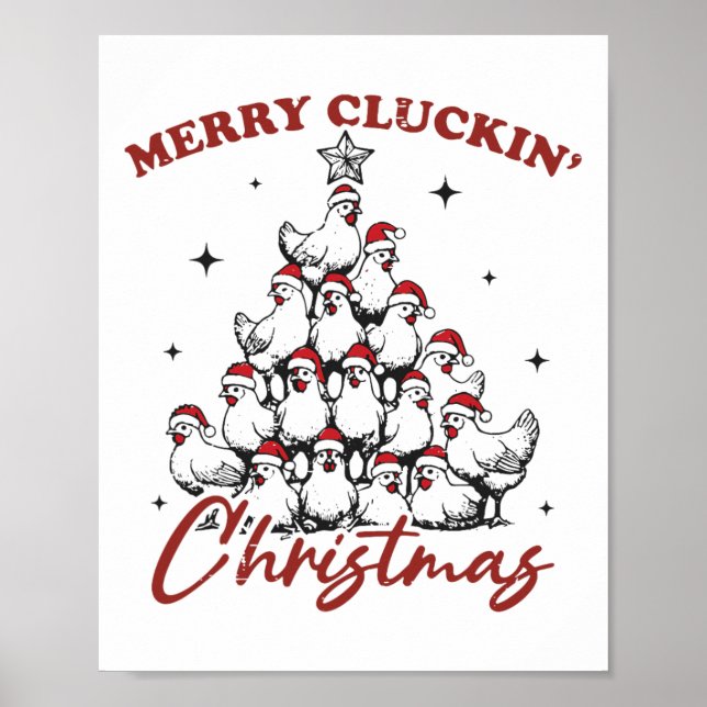Affiche Retro Merry Cluckin Noël Poulet de Noël Ferme Un (Devant)
