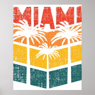 Affiche Retro Miami Florida Beach Souvenir Palm Tree 80s