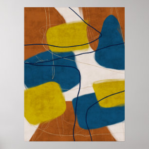 Affiche Retro Mid Century Brown et Bleu Moderne Abstrait
