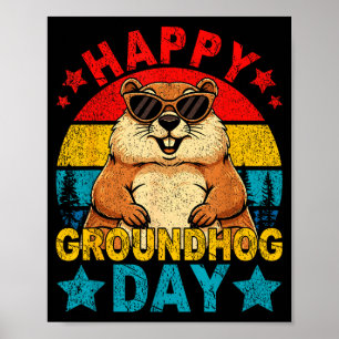Affiche Rétro mignon marmotte journée de la marmotte joyeu