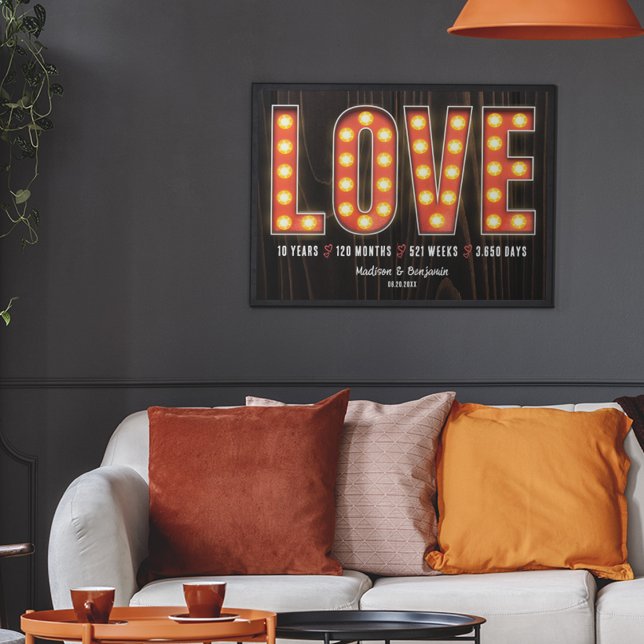 Affiche Retro Milestone 10e Anniversaire Amour personnalis (Créateur téléchargé)